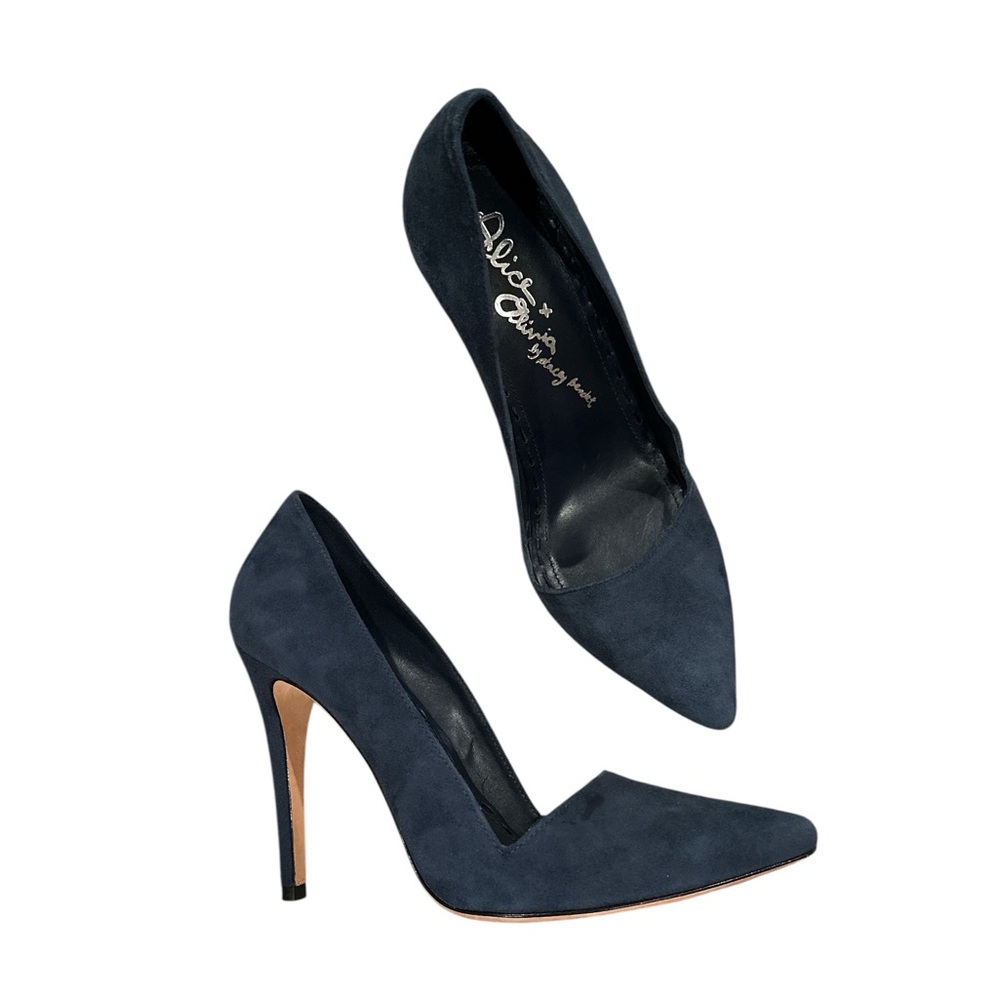 Alice + Olivia Stacey Bendet blue suede leather heels pumps 39.5 or 9